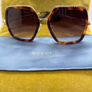Gucci Brown Hexagonal Sunglasses